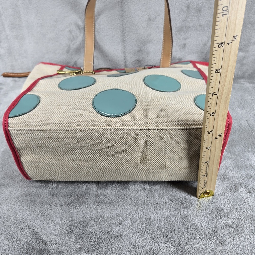 Fossil Key Per Shopper Tote Womens Large Aqua Woven Polka Dot New - Picture 4 of 13